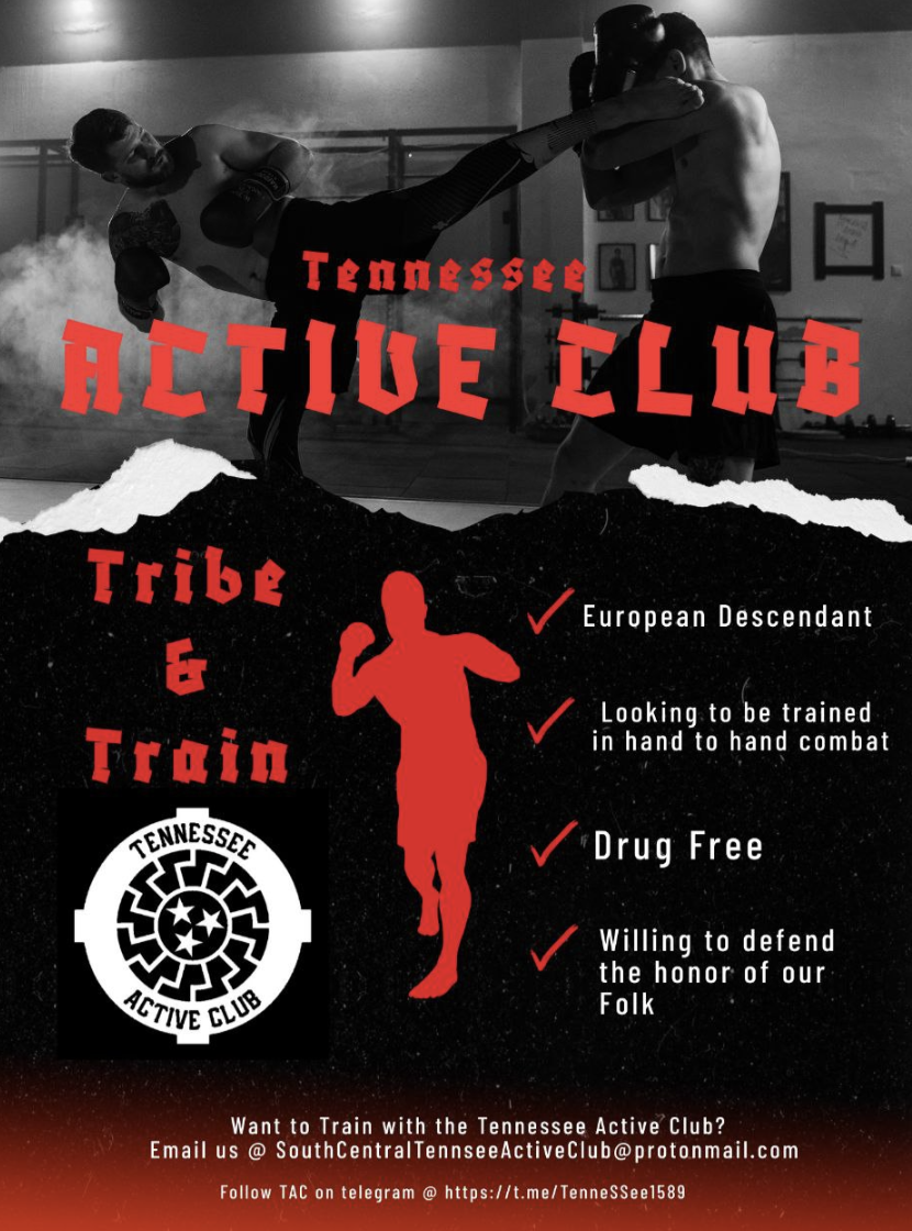 (Poster/ Right-Wing Extremism): South Central Tennessee Active Club Distribute Recruitment Poster 'Tribe and Train' -3 May 2025
